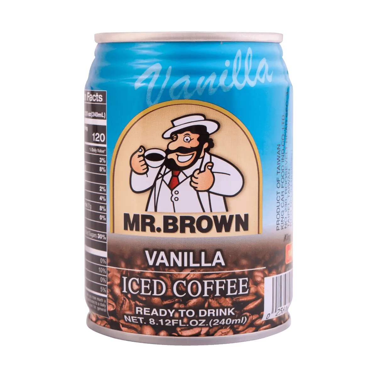 MR.BROWN Vanilla Flavored 3-in-1 Instant Coffee Drink, 240ml Can - Authentic Taiwanese Brew