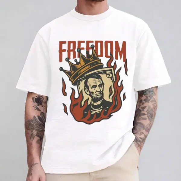 Freedom Lincoln T-Shirt, Abraham Lincoln Crown Flame Graphic Tee, Patriotic Freedom Shirt, Vintage President Graphic Apparel For Men Women