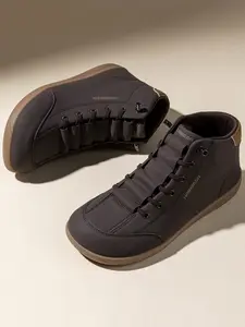 Men's Wide Head Sneakers, Hobibear Spring Autumn Mid-Top Casual Shoes, Comfortable Flat Footwear for Daily Wear & Sports Activities, Lace Up Sneakers