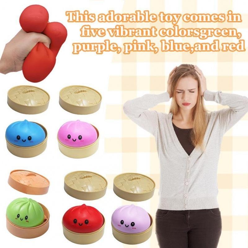 Squishy Dumpling Stress Balls for Adults & Kids, 3.15” Stretchy Squeeze Dough Ball, Sensory Fidget Toy for Anxiety Relief & Stress Relief