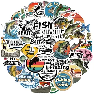 Fishing Sticker, 50pcs/set Waterproof Vinyl Bumper Decals for Laptops, Water Bottle, Skateboards, Fishing Boxes, Great Gift for Fishing Enthusiasts, Decorative