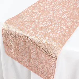 Plastic Woven Vinyl Table Runner 13"x6ft Metallic Rose Gold - Non-Slip & Reversible Table Decor