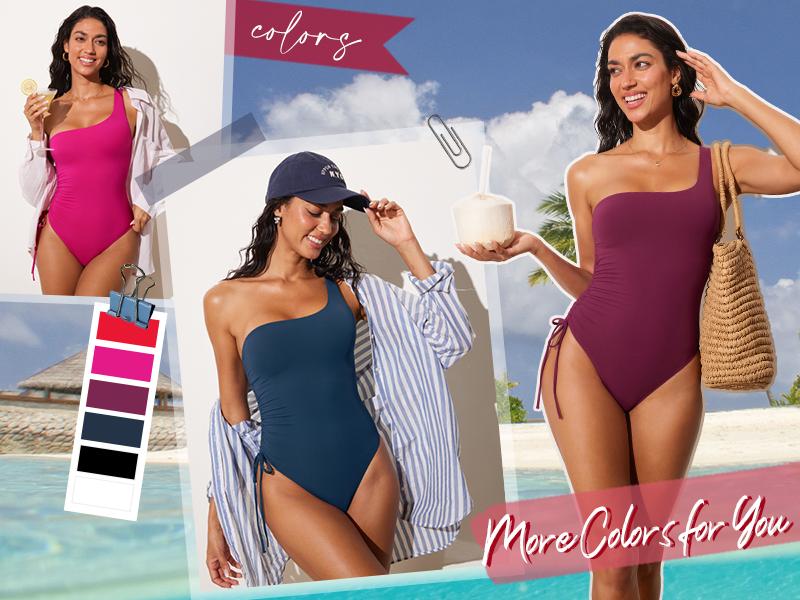 DOBREVA Women's One Piece Swimsuit One Shoulder Bathing Suit Tummy Control Modest Ruched Lined Swimwear