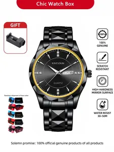 Elegant Men's Watch, Kimsoun Quartz Watch, Precision Movement, Dual Date Display, Stainless Steel Band, Casual Style, All Seasons
