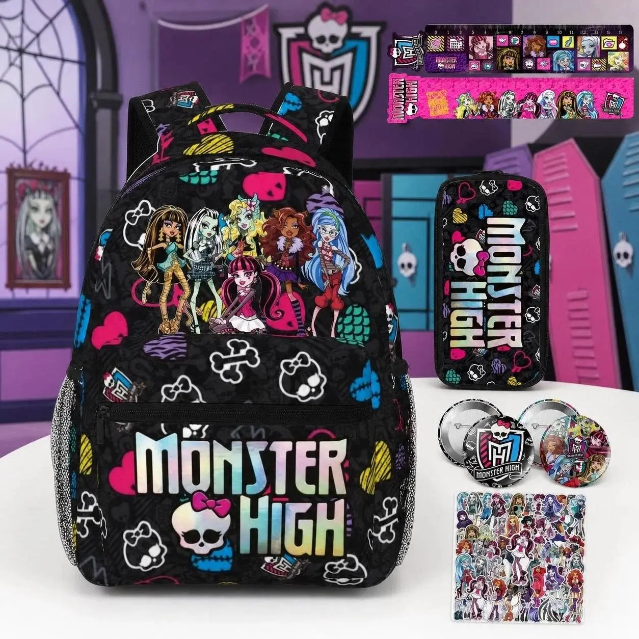 Monster High Large Multi-Compartment Printed Backpack - Safe Material, Soft Padding, Durable Laptop Bookbag for Middle-High School Students, School Use & Outdoor Travel, Multi-Compartments