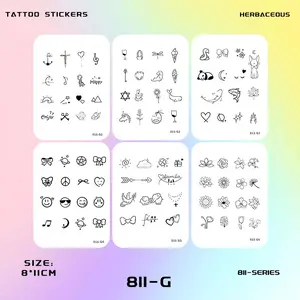 6 Sheets 96 Pieces Mini Temporary Tattoos, Semi-Permanent Tattoos, Adult Art Design Temporary Tattoos, Last 1-2 Weeks, Suitable for Men and Women Finger Hand, Cartoon, Black Long-Lasting Retro Tattoos for Neck