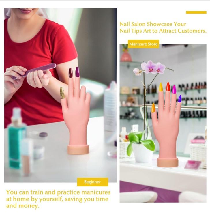 2 Pack Right Hands Practice Nail Tips Art Trainer Training Hand Tool Flexible Bendable Movable Fake Mannequin Manicure Tool