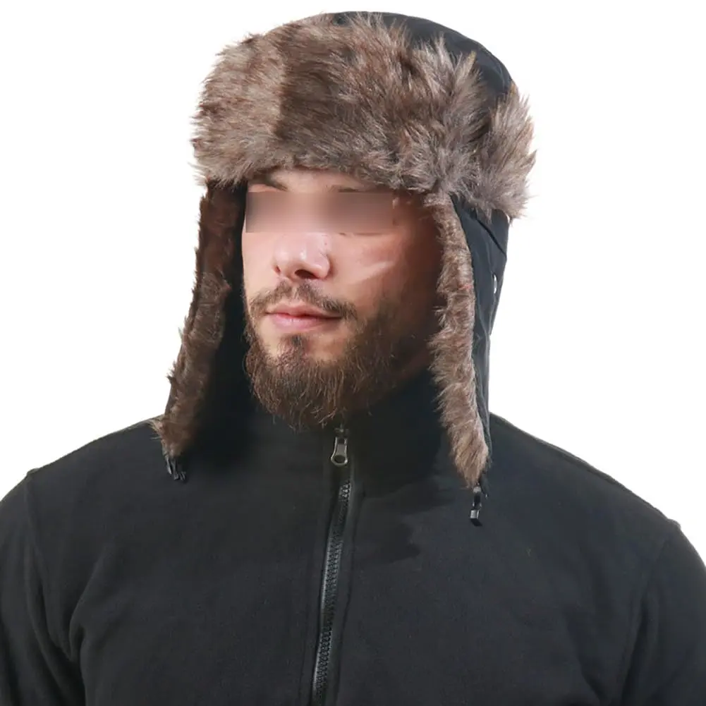 Faux Fur & Polyester Trapper Hat, Unisex Windproof Winter Hat with Ear Flaps for Skiing & Outdoor Enthusiasts, Secure Cheeks