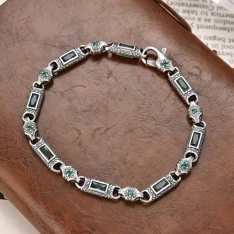 Blue Cubic Zirconia Vintage Punk Style Stainless Steel Bracelet - Unisex Adjustable Band Bracelets & Bangles, Knight-Inspired Christian Peacock Open Design, Direct from Manufacturer, Fashion