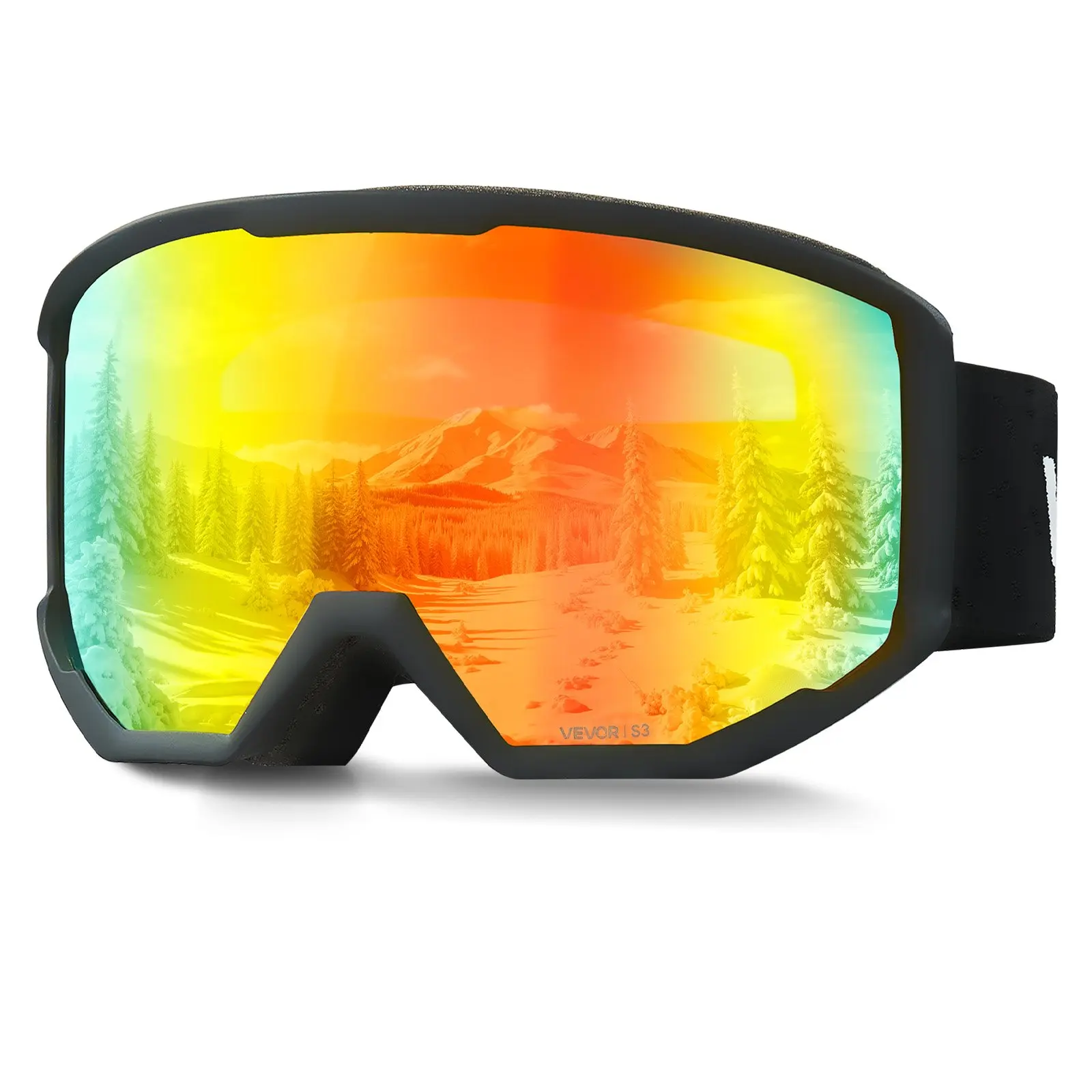 【Summerfinds】VEVOR Anti-Fog Lens Ski Goggles - Cylindrical Frame, Orange Coating, OTG Ventilated TPU Frame, Fog-Free View, Breathable for Men Skiing, Snowboarding