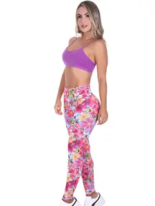 Bon Bon Up Girls Pink Flower Pattern Printed Leggings with Internal Body Shaper and Butt Lifter 1145