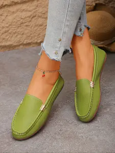 New Women's Casual Flat Shoes, British Style Slip-On Loafers, Anti-Slip Rubber Sole, Spring & Fall Textile Upper, Comfortable Driving Sneakers