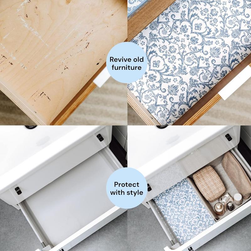6 Scented Drawer Liners for Closet Shelves, Home , Cabinets, Dresser - Non-Adhesive Royal Damask Print Paper Sheets - 14" x 19.5" Drawer Liner Shelf Paper