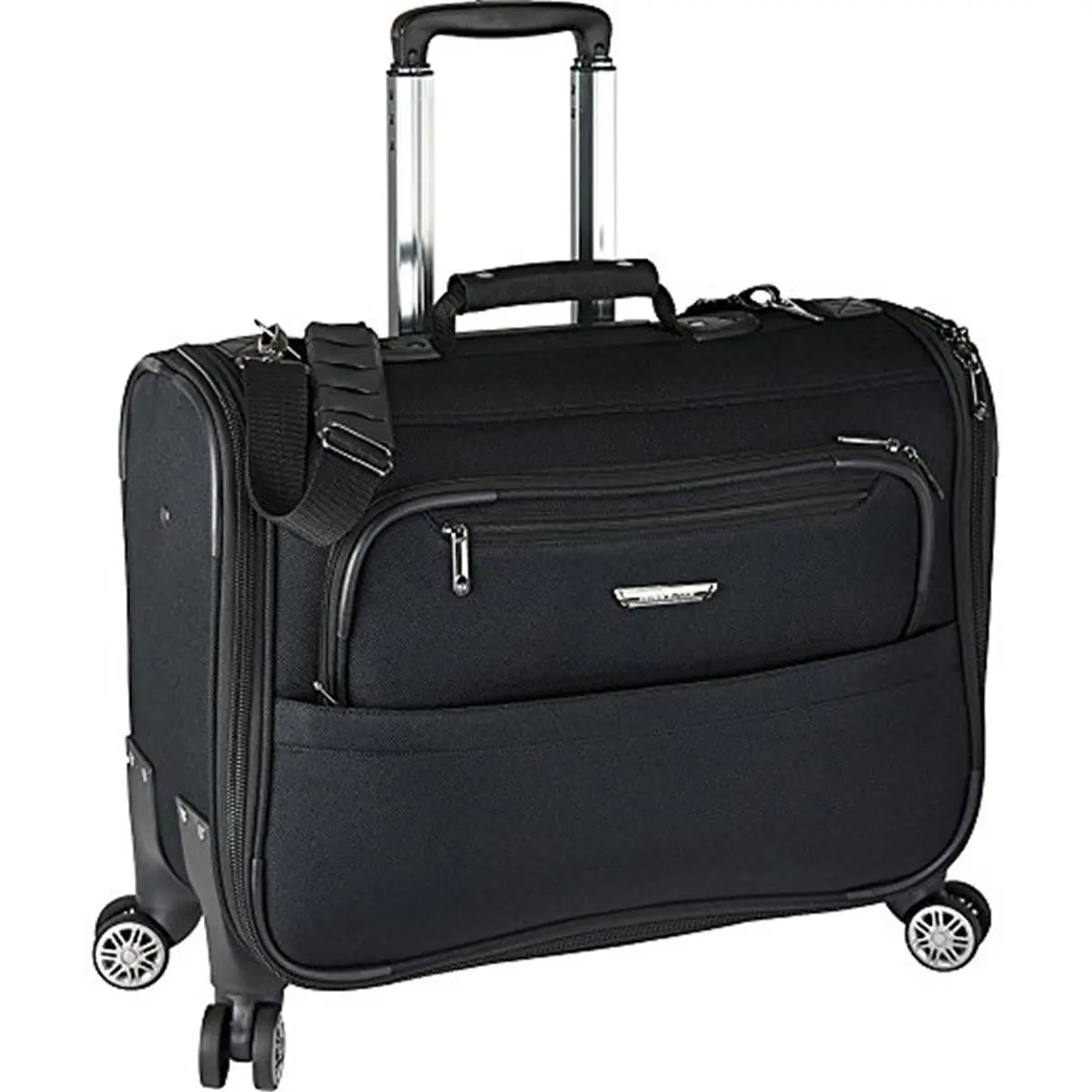 Travelers Choice 212 MAIN 21 in. Synthetic Polyester Durable Carry-On Spinner Garment Bag (21 w x 17 h x 8 d, 9.2 lbs), Black - Hanging Clips, Silent Wheels, Zip Closure, Luggage, Push-Button Handle, Corner Guards