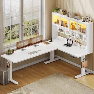SEDETA 67 Inch Standing L Shaped Gaming Desk Office Computer Desk with Storage Hutch Stand Up Corner Desk with Pegboard & Led Lights for Home Office