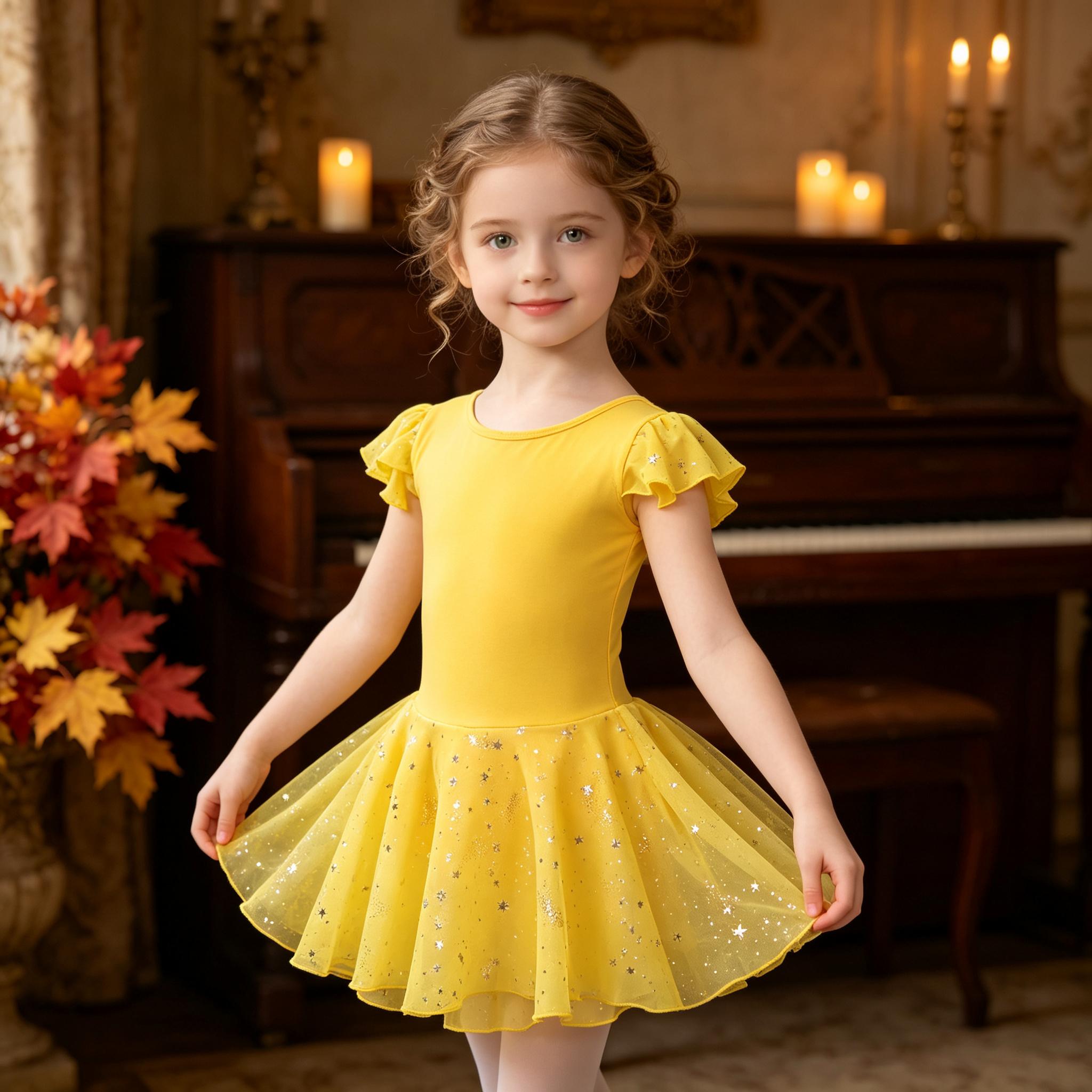 Kids Ballet Dance Outfit, Flutter Short Sleeve Star Sequin Tulle Skirt Leotard, Girls Dance Costume For Ballet Class, Stage Performance, Party Show, Daily Practice
