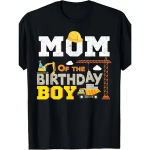 [100% Cotton] 100% Cotton for & Mom's Birthday Construction Excavator T-Shirt - Excavator & Birthday / Text Graphic, Soft Breathable, S-XXXL Sizes, Casual Gift for Mom, Dad, Birthday Party, Construction Theme (Black)