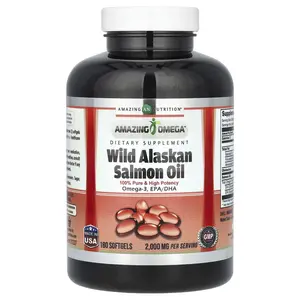 Amazing Nutrition Wild Alaskan Salmon Oil, 180 Softgels (1,000 Per Softgel)