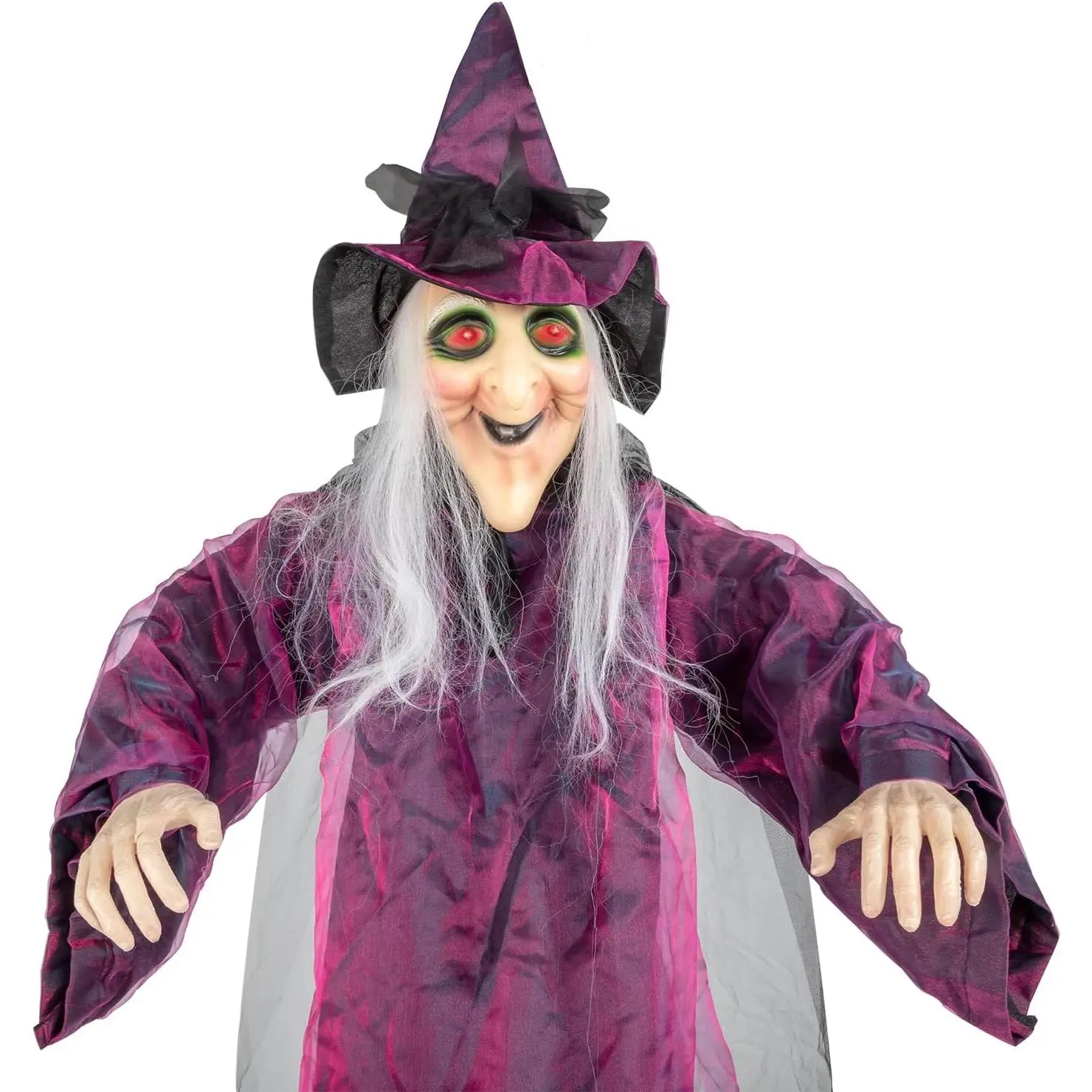 Ubesgoo 71in Hanging Spooky Animated Talking Witch Decoration, Outdoor Halloween Haunted House Prop with Light-up Eyes, Sound Activation, Lawn Decor, 71In Hanging Witch