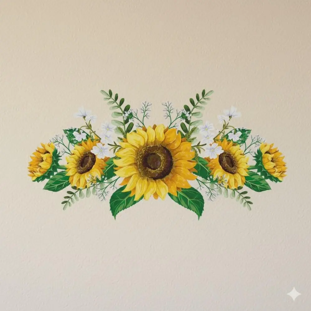 Large Removable Waterproof Wall Decals, Sunflower & Green Plant Stickers for Nursery, Bedroom, Living Room, DIY Home Decor, Extra Big Size, Easy Peel & Stick, Beautiful Floral Wall Art