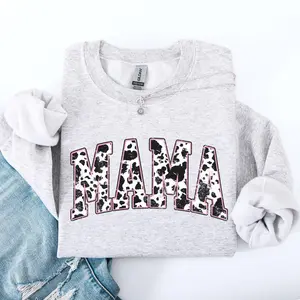 Mama Cow Print, Vintage, Western, Country, Farm, Cowboy, Cowgirl Sweatshirt, Crew Neck, Women's, Crewneck