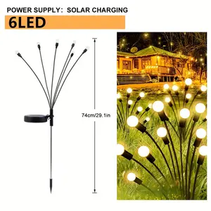 4PACK solar garden lights, 6LED firefly ground lights, outdoor decorative LED lights, garden decorative ball lights, holiday party Christmas Independence Day dance lighting, add bright decoration to your garden, warm light 5 lumens
