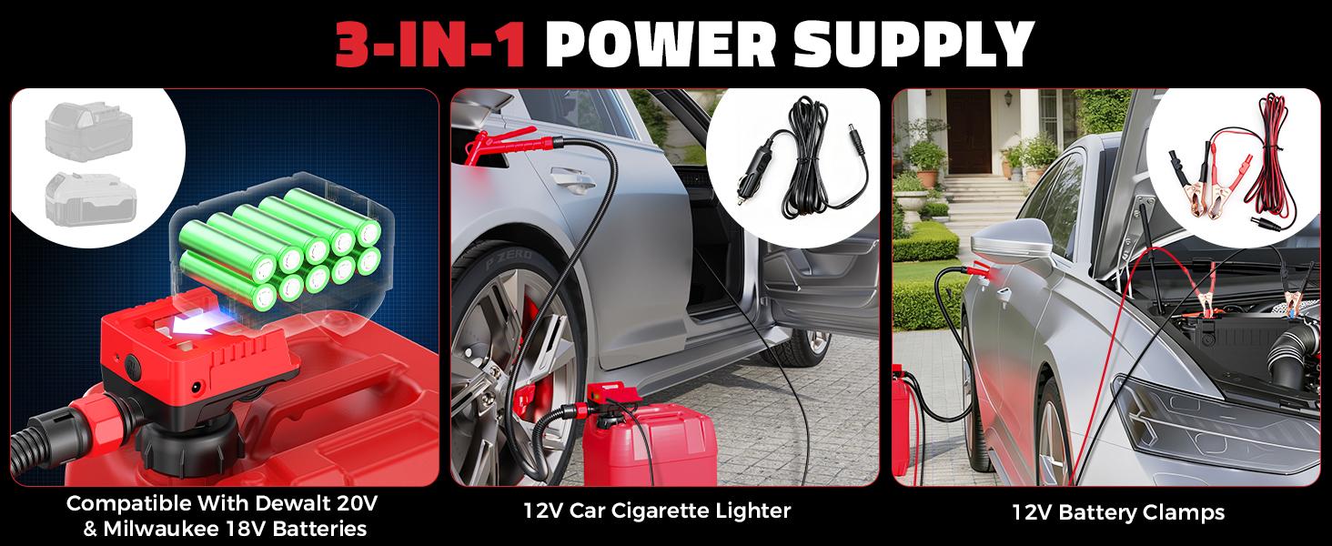 5 GPM Cordless Fuel Transfer Pump Compatible with DeWalt 20V & Milwaukee 18V Batteries,【Battery NOT Included】, Portable Gas Can Pump with 51" Hose, 5 Adapters, Gas Pump for Diesel, Gasoline fathersdaygift