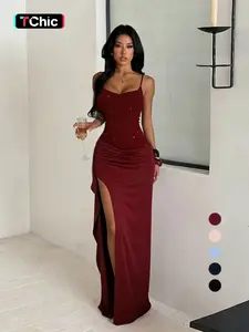 Women's Sleeveless Textured Split Party Dress, Formal Dresses, Formal Wear, Elegant Casual Summer, Perfect for Daily Wear & Special Occasions