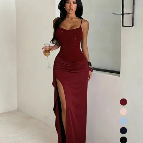 Women's Sleeveless Textured Split Club Party Dress, Cocktail Party Dress, Formal Wear, Elegant Evening Dress, Womenswear, Elegant Casual Summer, Perfect for Daily Wear & Special Occasions, Dresses For Party