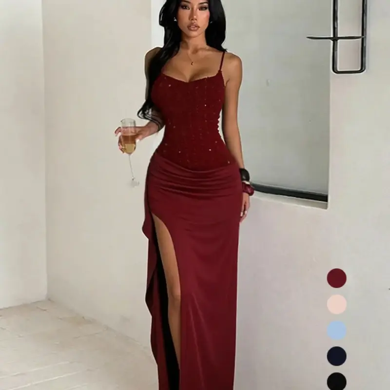 Women's Sleeveless Textured Split Club Party Dress, Cocktail Party Dress, Formal Wear, Elegant Evening Dress, Womenswear, Elegant Casual Summer, Perfect for Daily Wear & Special Occasions, Dresses For Party