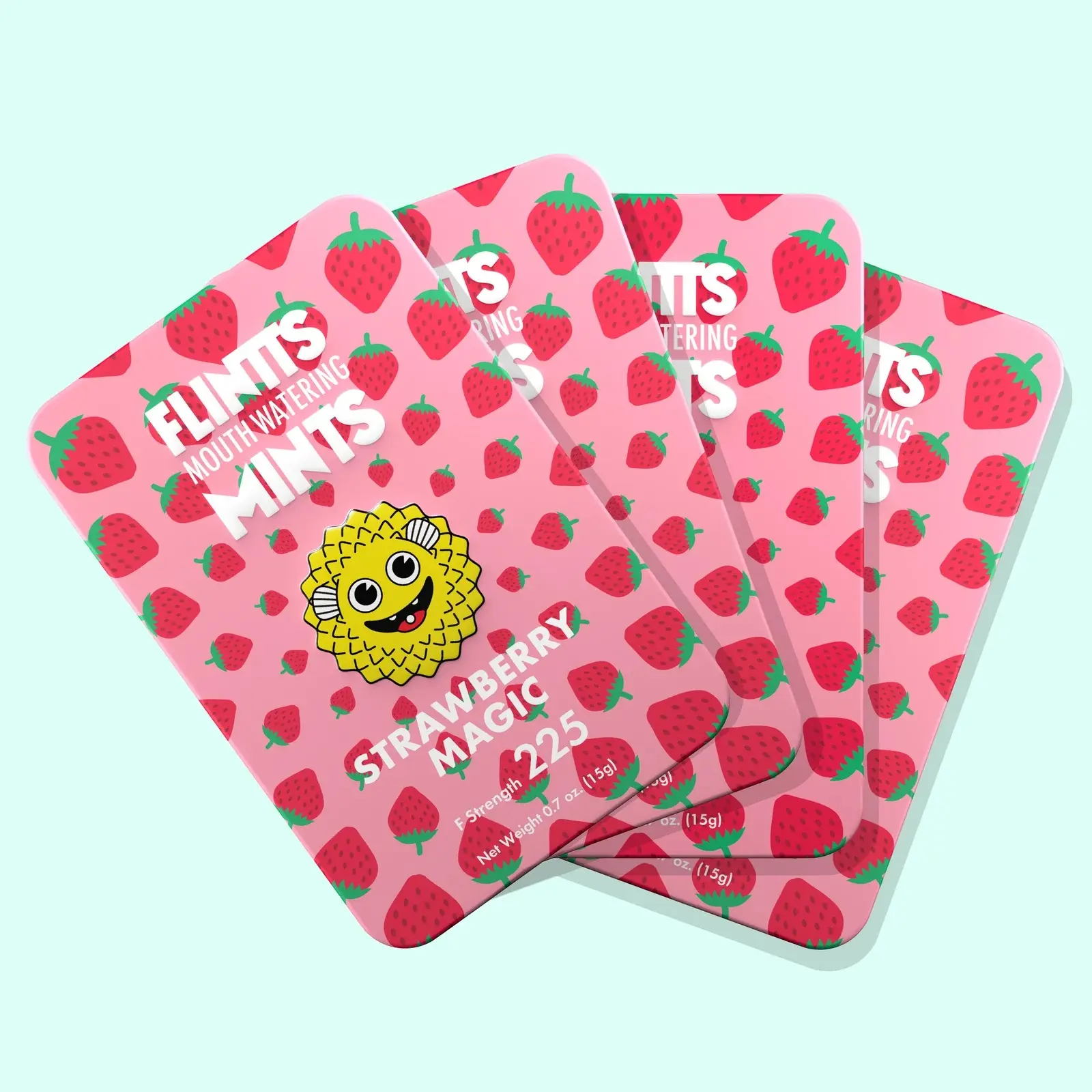 Flintts Mouth Watering Mints 4 Pack - Strawberry Magic F 225 - Natural Flavors, Sugar-Free & Vegan, Dry Mouth Mints