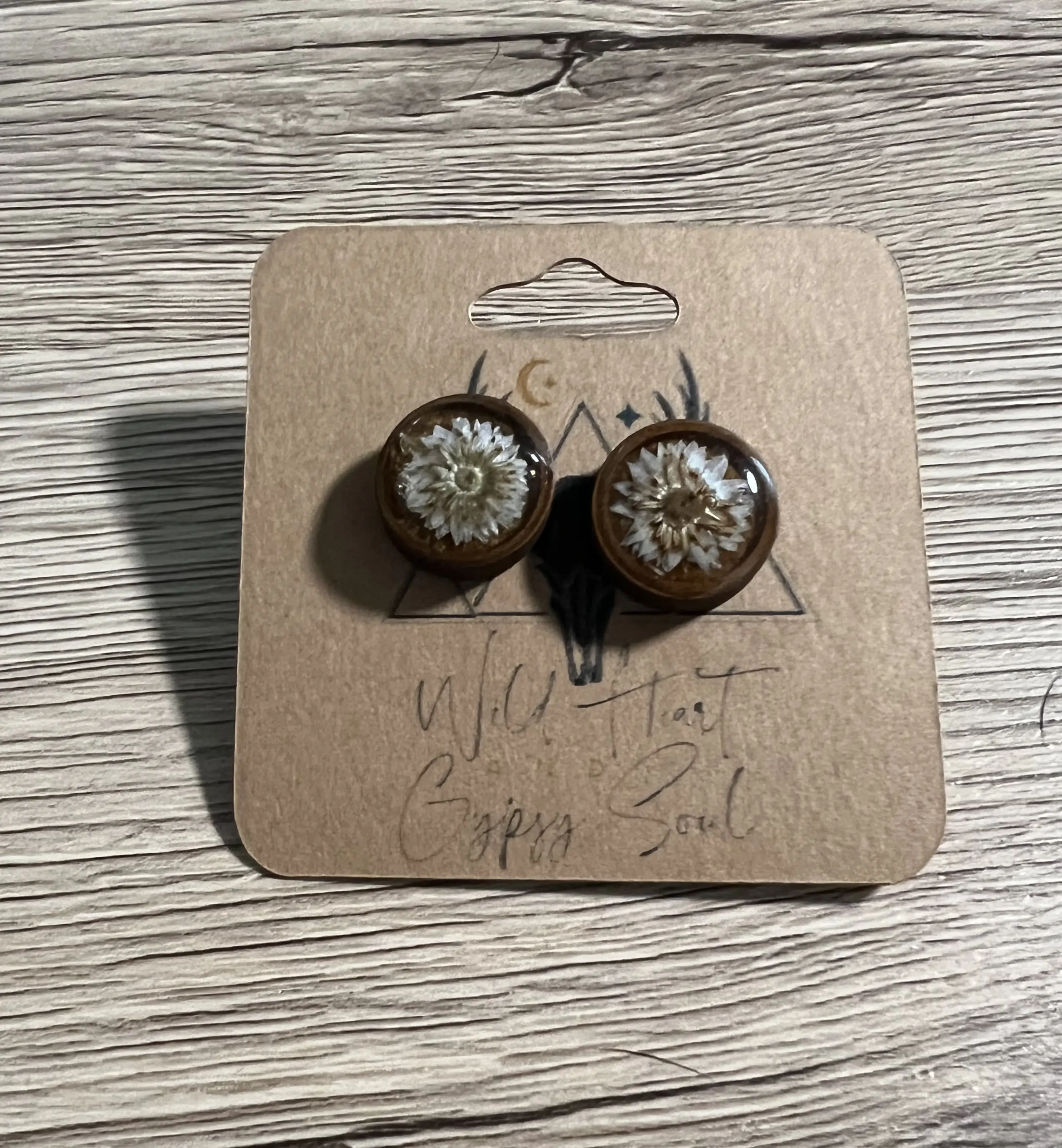Handmade Wood Stud Earrings Featuring Boho Wildflowers