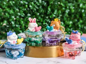 Animal Bath Tub Liquid Keychain, Cute Rabbit Key Chain Ring Accessory, Kawaii Bear Bag Charm, Bunny Shaker, Pig Fidget Anxiety Toy, Cat cute keychain