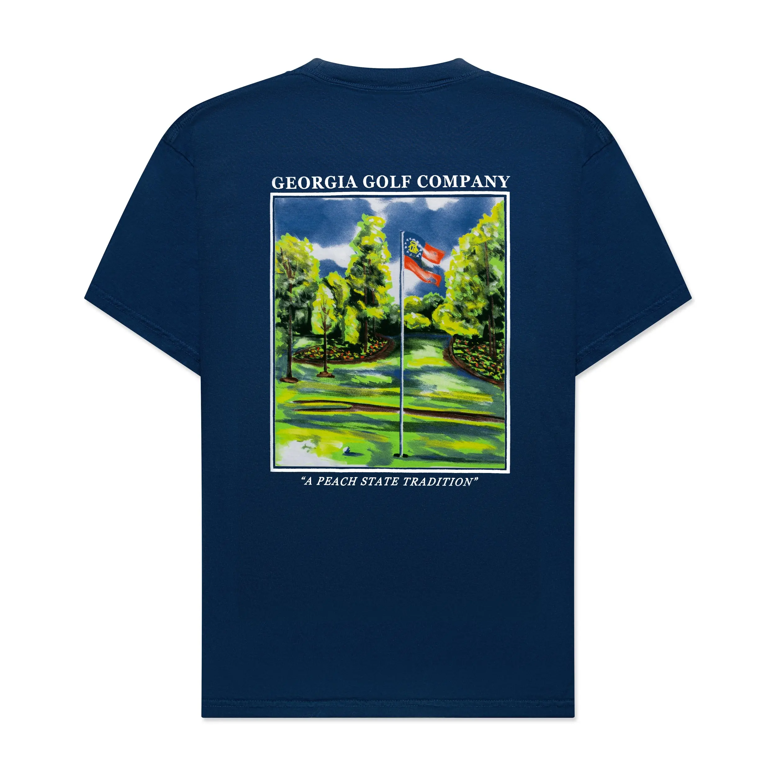 Greenside Tee Navy Georgia Golf Company Cotton Comfort Colors Short Sleeve Pocket T-Shirt Crewneck Classic Menswear Tshirt Top Flag Streetwear Man Golfer Augusta Casual Shortsleeve