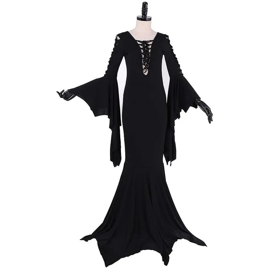 Morticia Addams Cosplay Costume Women's Gothic Black Dress Halloween Costume