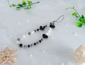 Kawaii Black Beads Phone Charm Strap Phone Lanyard Phone Accessory Phone Strap Gift For Her