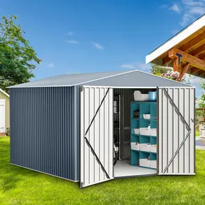 10×12FT Large Galvanized Steel Outdoor Storage Shed with Lockable Double Doors & Breathable Vents, Heavy-Duty Weather-Resistant Garden Tool Shed Perfect for Yard Bins, Generator, Wheelbarrow & Backyard Equipment Storage