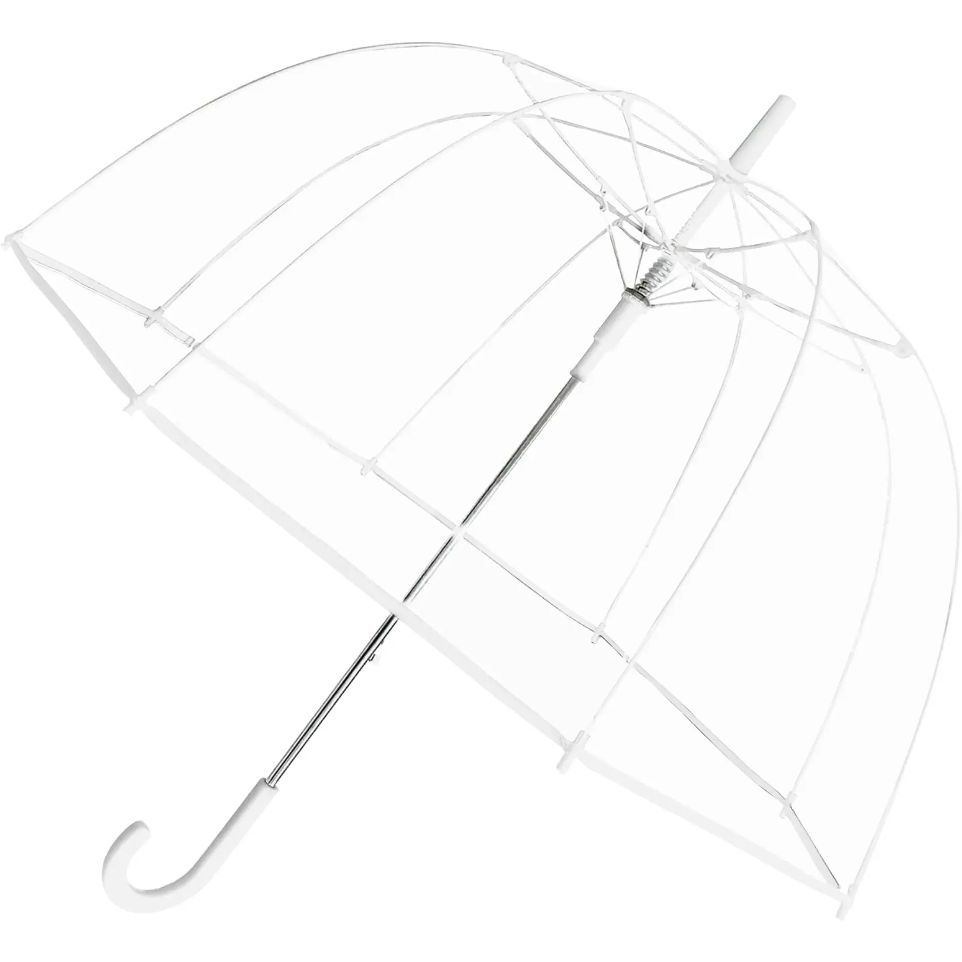 Automatic Rain Umbrella, Compact Clear Dome, Windproof, Waterproof, Lightweight, and Packable for Travel, Full 52 Inch Arc, White