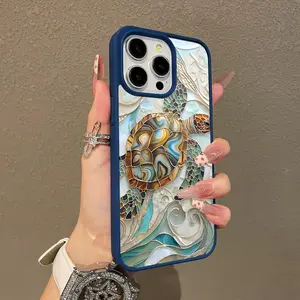 Coastal Sea Turtle iPhone Case – Tiffany Glass Aesthetic MagSafe Protective Cover for iPhone 17 16 15 14 13 Pro Max , Ocean Aesthetic Phone Case.HY90