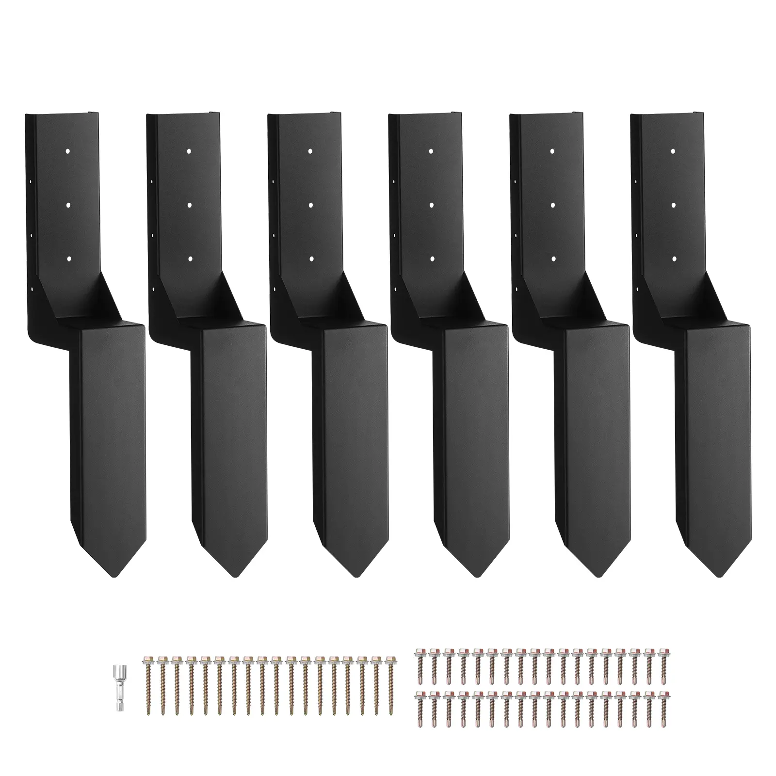 Spring new arrivals Fence Post Anchor Repair Kit, 6 Pack Inner Diameter 3.5 x3.5 Inches Heavy Duty Steel Fence Post Support Stakes, Anchor Ground Spike for Repair Tilted, Broken Wood Fence Post, Enveloping