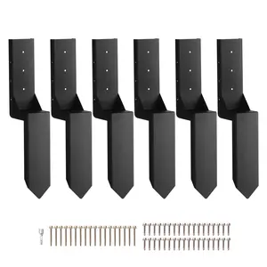 Father's Day Gift VEVOR Fence Post Anchor Repair Kit, 6 Pack Inner Diameter 3.5 x3.5 Inches Heavy Duty Steel Fence Post Support Stakes, Anchor Ground Spike for Repair Tilted, Broken Wood Fence Post, Enveloping