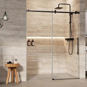 【GARVEE】Adjustable (56-60" W x 75 "H) Frameless Shower Door with SGCC Tempered Glass 5/16" (8mm)，Shower Glass Door with Waterroof Seal Strip for Walk-in Showers Matte, Bathroom,Black