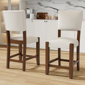 ARCH Mid Century Modern Bar Stools Set of 2, 40.4" Counter Stools with Back, Linen Upholstered Barstools with Solid Wood Legs Bar Chairs for Kitchen Island Dining Room, Beige