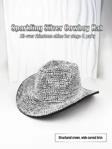 Elegant Rhinestone Cowboy Hat, Plain Color Bride Hat, Wide Brim Sun Hat, Fashion Accessory for Music Parties, Gatherings, Birthdays, Events