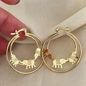 Elegant Golden Elephant Hoop Earrings for Women – Hand-Carved Craftsmanship, Perfect Anniversary Gift, Versatile for Casual Attire or Special Occasions, Daily Wear Earrings |   Playful Design |   Durable Hoop Earrings, Elephant Decor