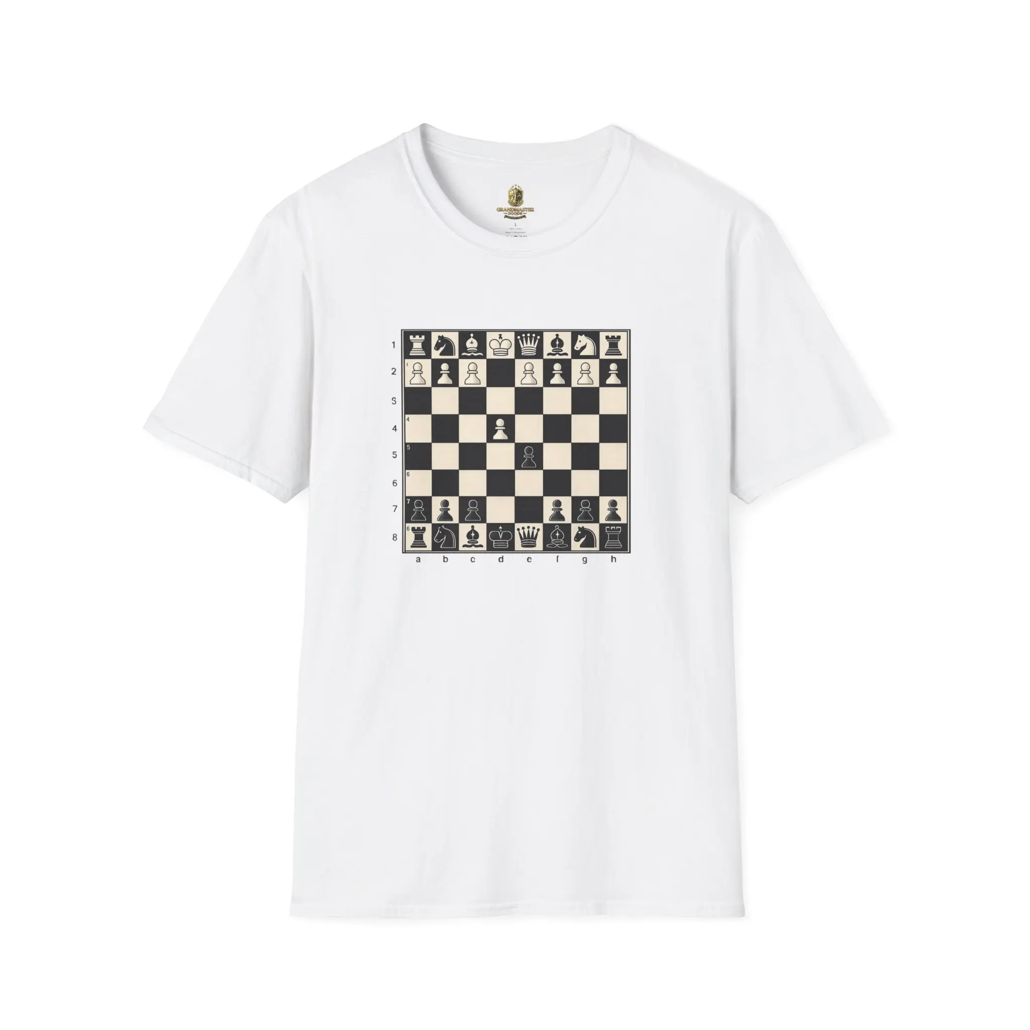Men's Graphic T-Shirt | Scandinavian Defense Chess Print Short Sleeve Top in Soft Cotton with a Ribbed Collar, Tshirt