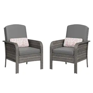 Gaomon 2-Piece Outdoor Furniture Set, All-Weather Wicker-Look High-Back Chairs with Cushions for Deck, Patio, Porch, Gray Rattan + Gray Cushion, Patio Furniture Set