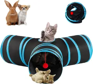 Pet Cat Tunnel Tube Toys 3 Way Collapsible, Tunnels for Indoor Cats,Kitty Bored Peek Hole Toy Ball Cat, Puppy, Kitty, Kitten, Rabbit