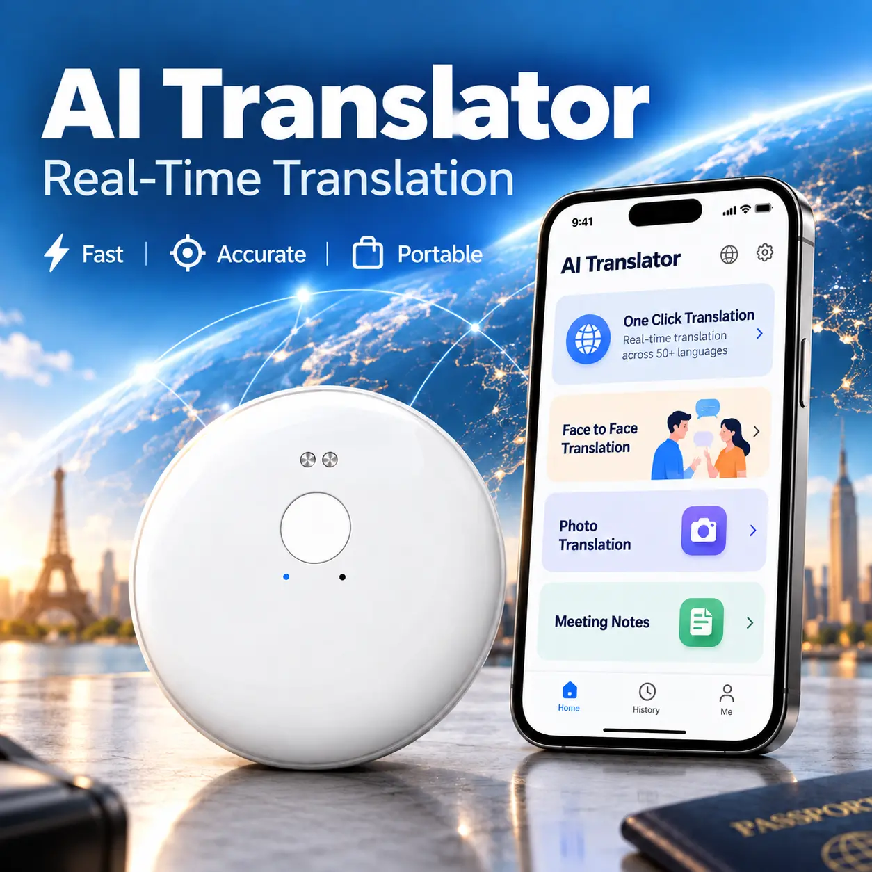 Portable Wireless AI Language Translator Pen - Spanish & English Practice Companion, various kinds of Language Support, Accent Adaptation for Restaurant Scenarios, Smart Tutor for Electronic Learning,