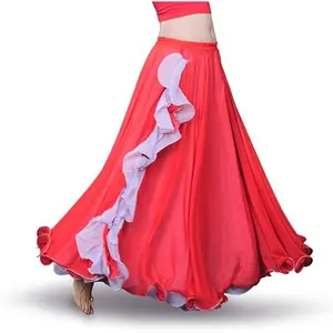 Chiffon Belly Dance Skirt Slit Tribal Bellydance Skirts Belly Dancer Costumes for Women Carnival Outfit